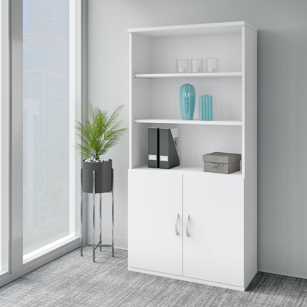Bush Business Furniture Easy Office 5 Shelf Bookcase with Doors ,White. Picture 2