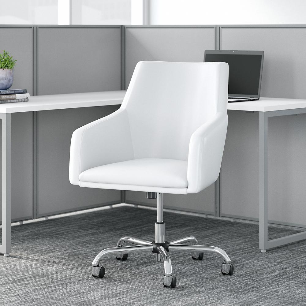 Bush Business Furniture Easy Office Mid Back Leather Box Chair, White Leather. Picture 2