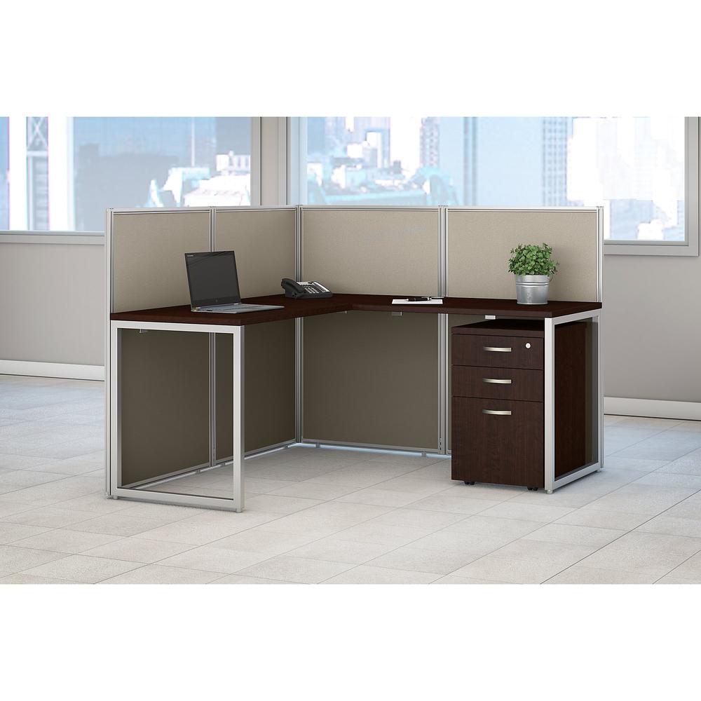 Bush Business Furniture Easy Office 60W L Shaped Desk Open Office with Mobile File Cabinet, Mocha Cherry, Installed. Picture 2