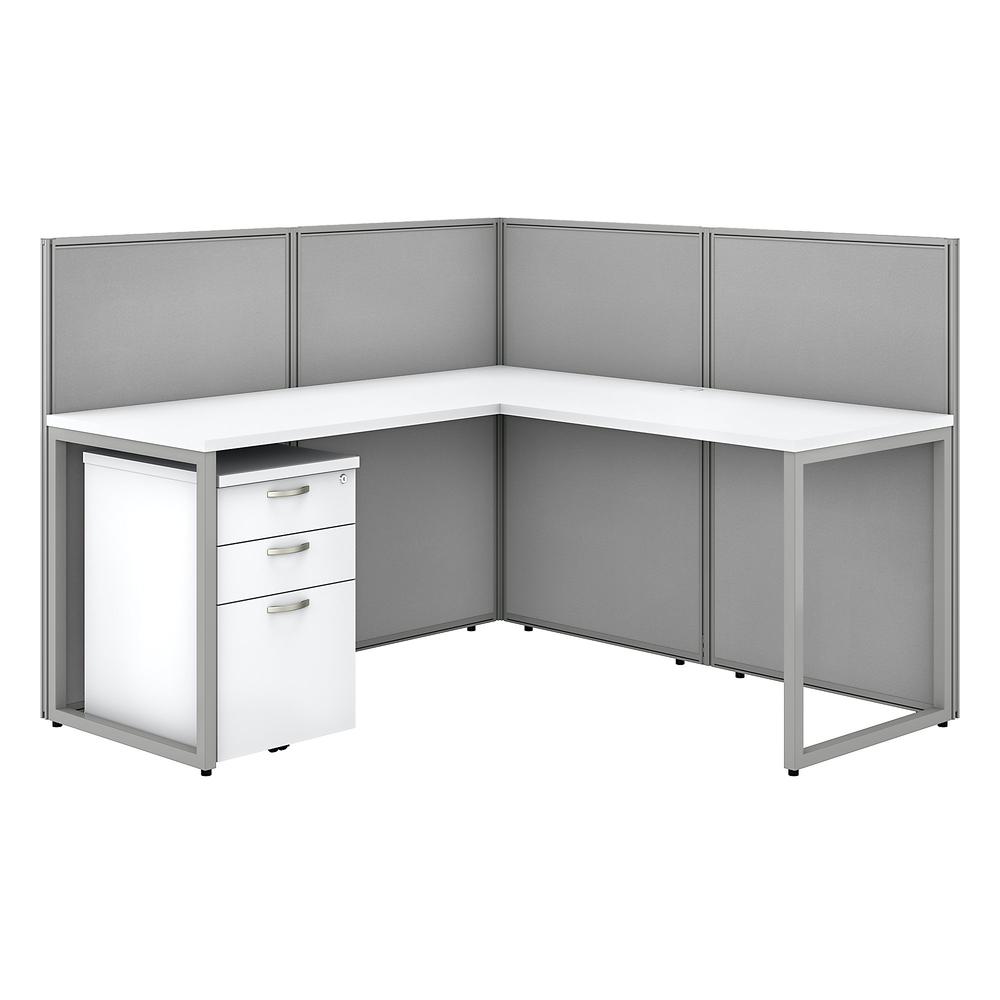 Bush Business Furniture Easy Office 60W L Shaped Cubicle Desk with File Cabinet and 45H Panels ,Pure White/Silver Gray Fabric. Picture 1