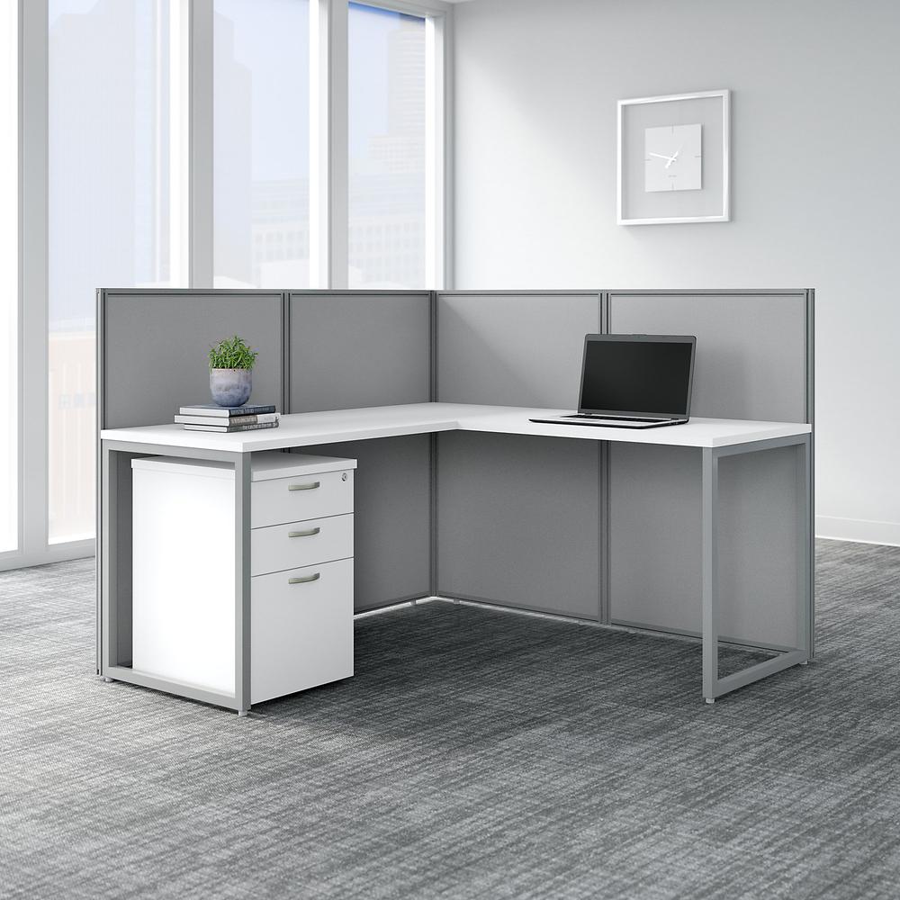 Bush Business Furniture Easy Office 60W L Shaped Cubicle Desk with File Cabinet and 45H Panels ,Pure White/Silver Gray Fabric. Picture 2