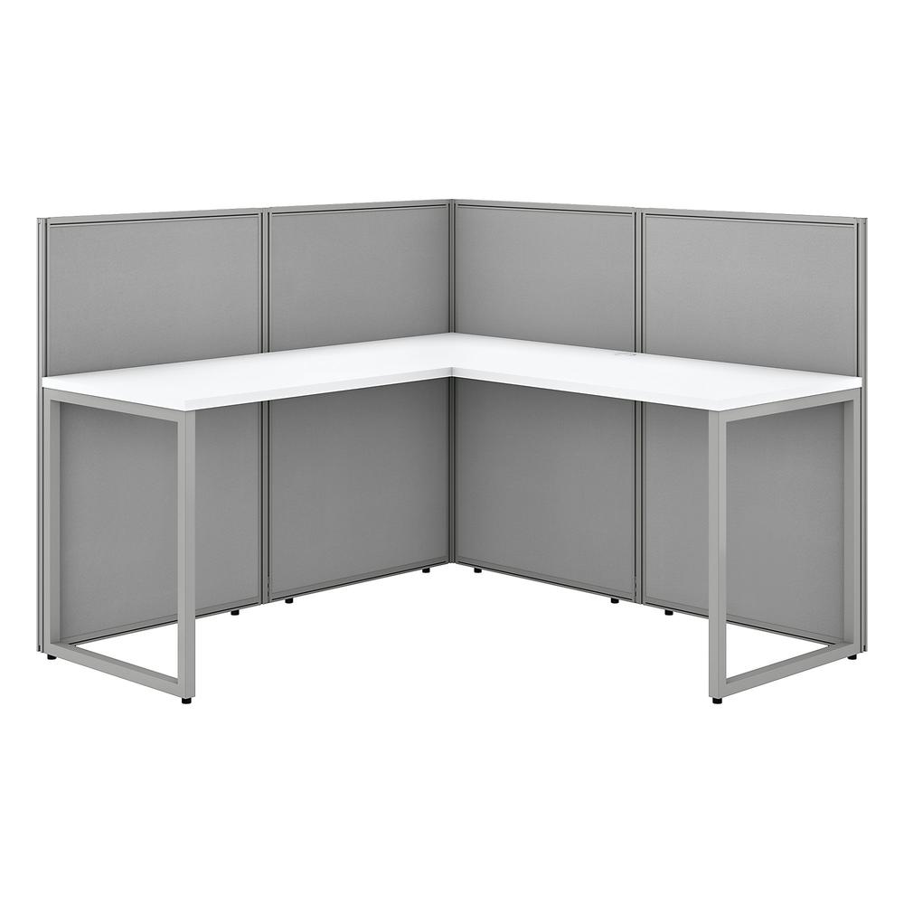 Bush Business Furniture Easy Office 60W L Shaped Cubicle Desk Workstation with 45H Panels ,Pure White/Silver Gray Fabric. Picture 1