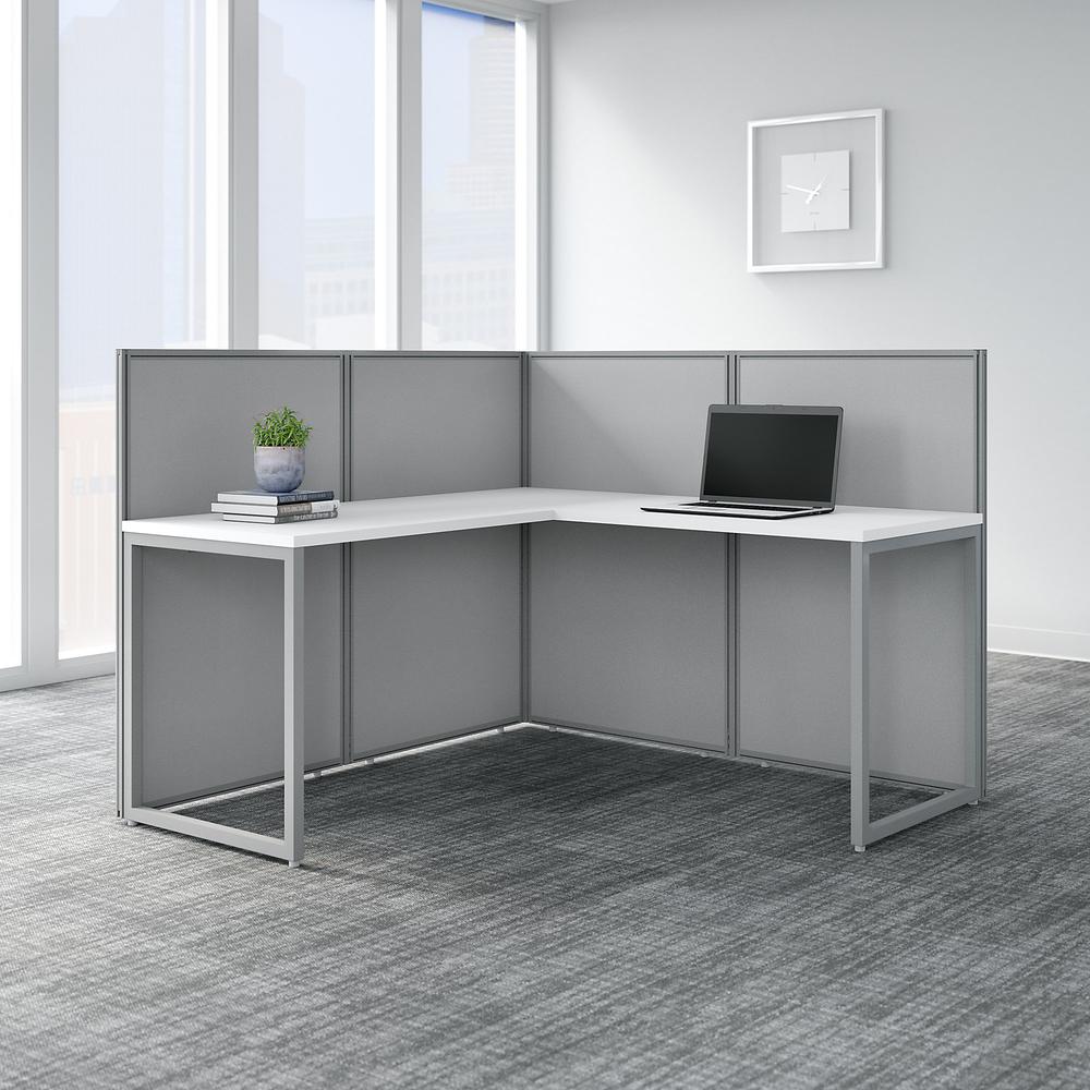 Bush Business Furniture Easy Office 60W L Shaped Cubicle Desk Workstation with 45H Panels ,Pure White/Silver Gray Fabric. Picture 2