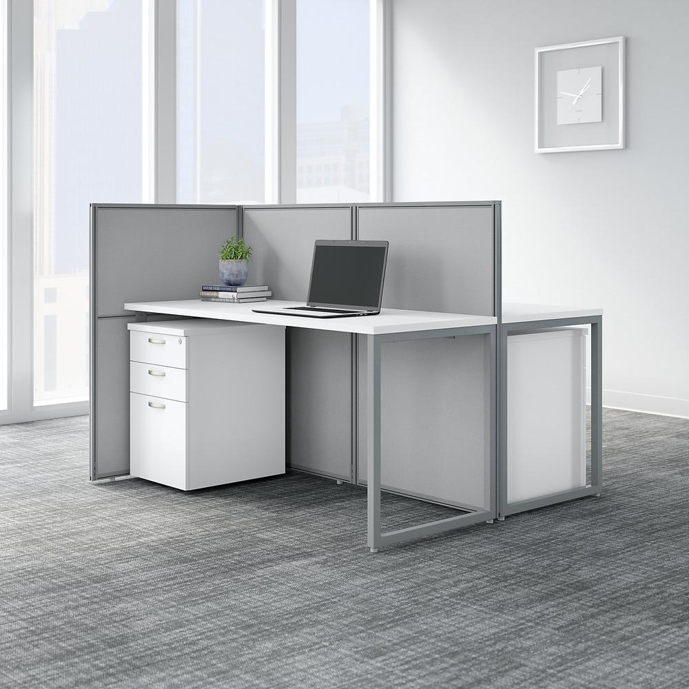 Bush Business Furniture Easy Office 60W 2 Person Cubicle Desk with File Cabinets and 45H Panels ,Pure White/Silver Gray Fabric. Picture 2