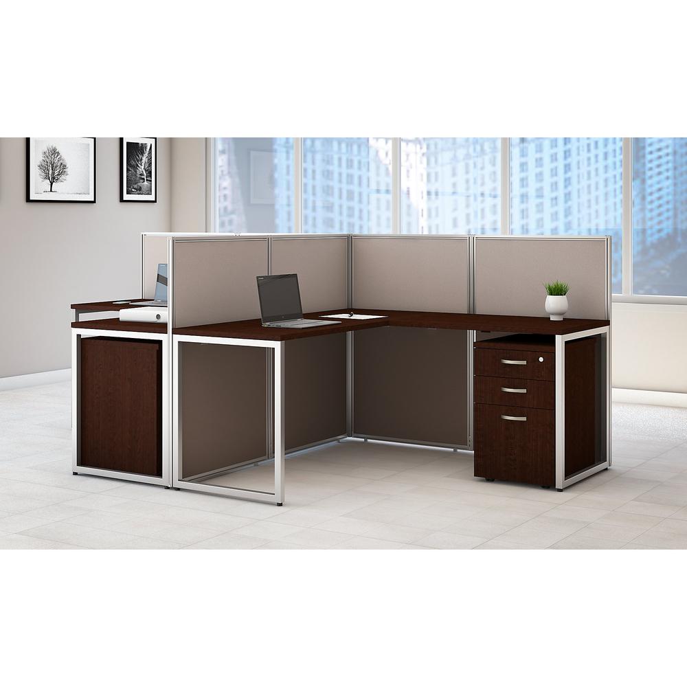 Bush Business Furniture Easy Office 60W 2 Person L Shaped Cubicle Desk with Drawers and 45H Panels, Mocha Cherry. Picture 2
