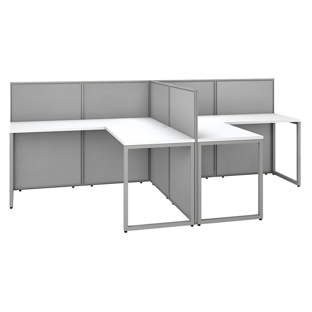 Bush Business Furniture Easy Office 60W 2 Person L Shaped Cubicle Desk Workstation with 45H Panels ,Pure White/Silver Gray Fabric. Picture 1
