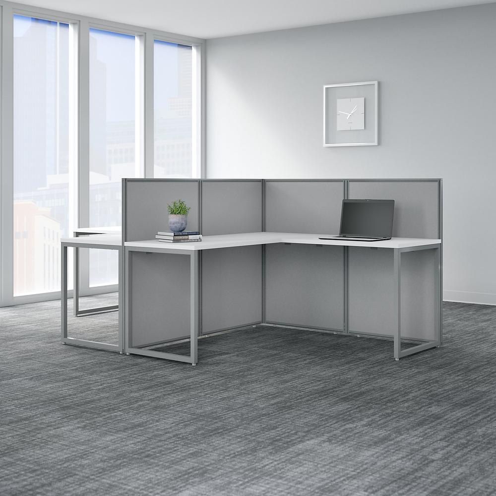 Bush Business Furniture Easy Office 60W 2 Person L Shaped Cubicle Desk Workstation with 45H Panels ,Pure White/Silver Gray Fabric. Picture 2