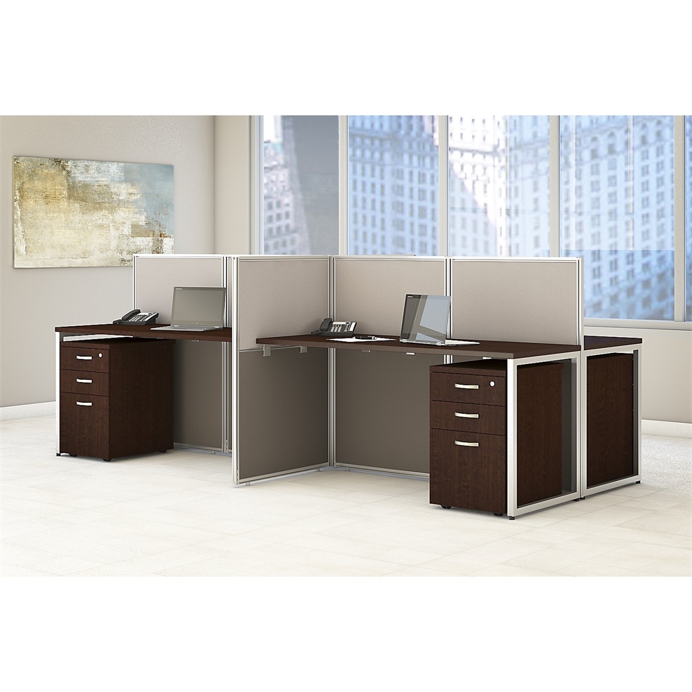 Bush Business Furniture Easy Office 60W 4 Person Cubicle Desk with File Cabinets and 45H Panels, Mocha Cherry. Picture 2