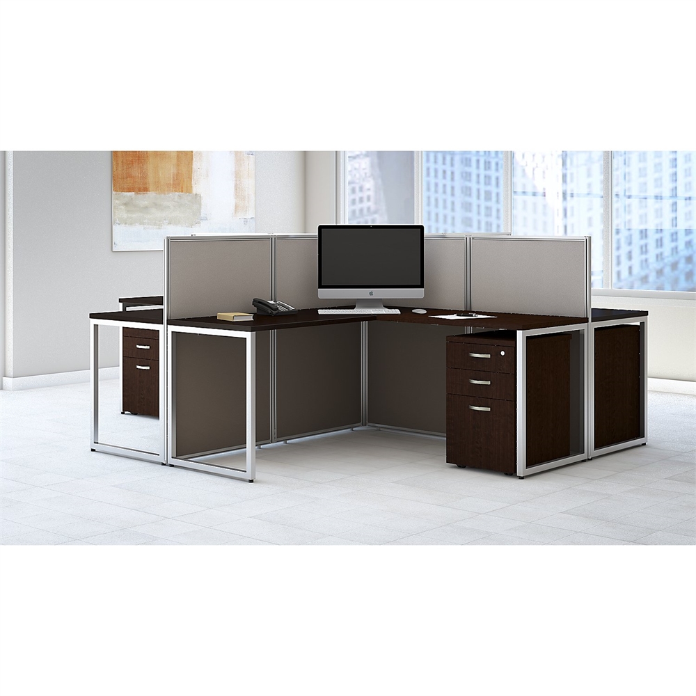 Bush Business Furniture Easy Office 60W 4 Person L Shaped Cubicle Desk with Drawers and 45H Panels, Mocha Cherry. Picture 2
