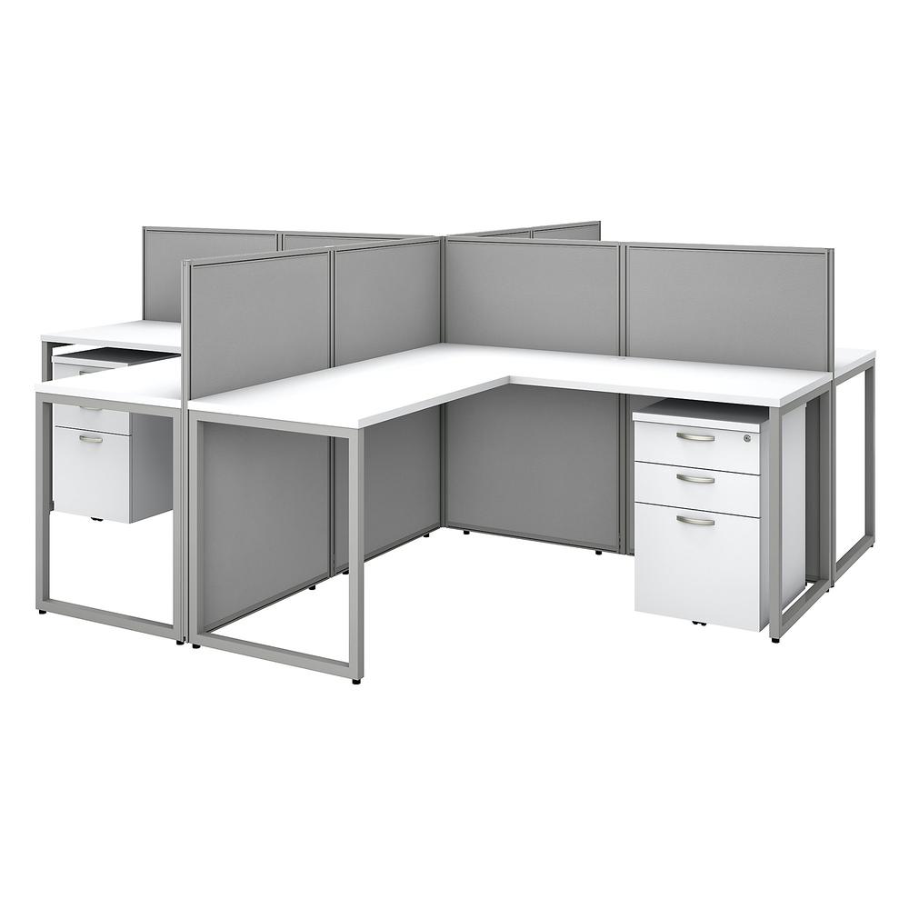 Bush Business Furniture Easy Office 60W 4 Person L Shaped Cubicle Desk with Drawers and 45H Panels ,Pure White/Silver Gray Fabric. Picture 1