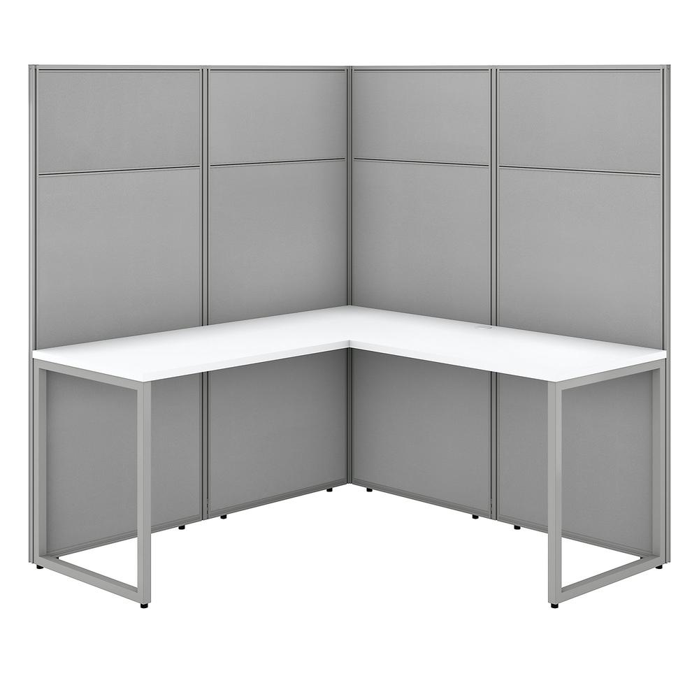 Bush Business Furniture Easy Office 60W L Shaped Cubicle Desk Workstation with 66H Panels ,Pure White/Silver Gray Fabric. Picture 1