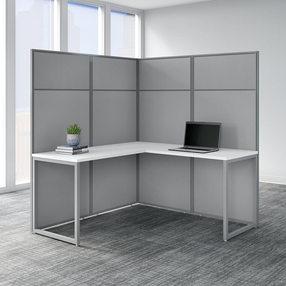 Bush Business Furniture Easy Office 60W L Shaped Cubicle Desk Workstation with 66H Panels ,Pure White/Silver Gray Fabric. Picture 2