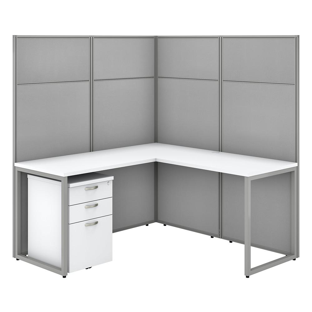 Bush Business Furniture Easy Office 60W L Shaped Cubicle Desk with File Cabinet and 66H Panels ,Pure White/Silver Gray Fabric. Picture 1