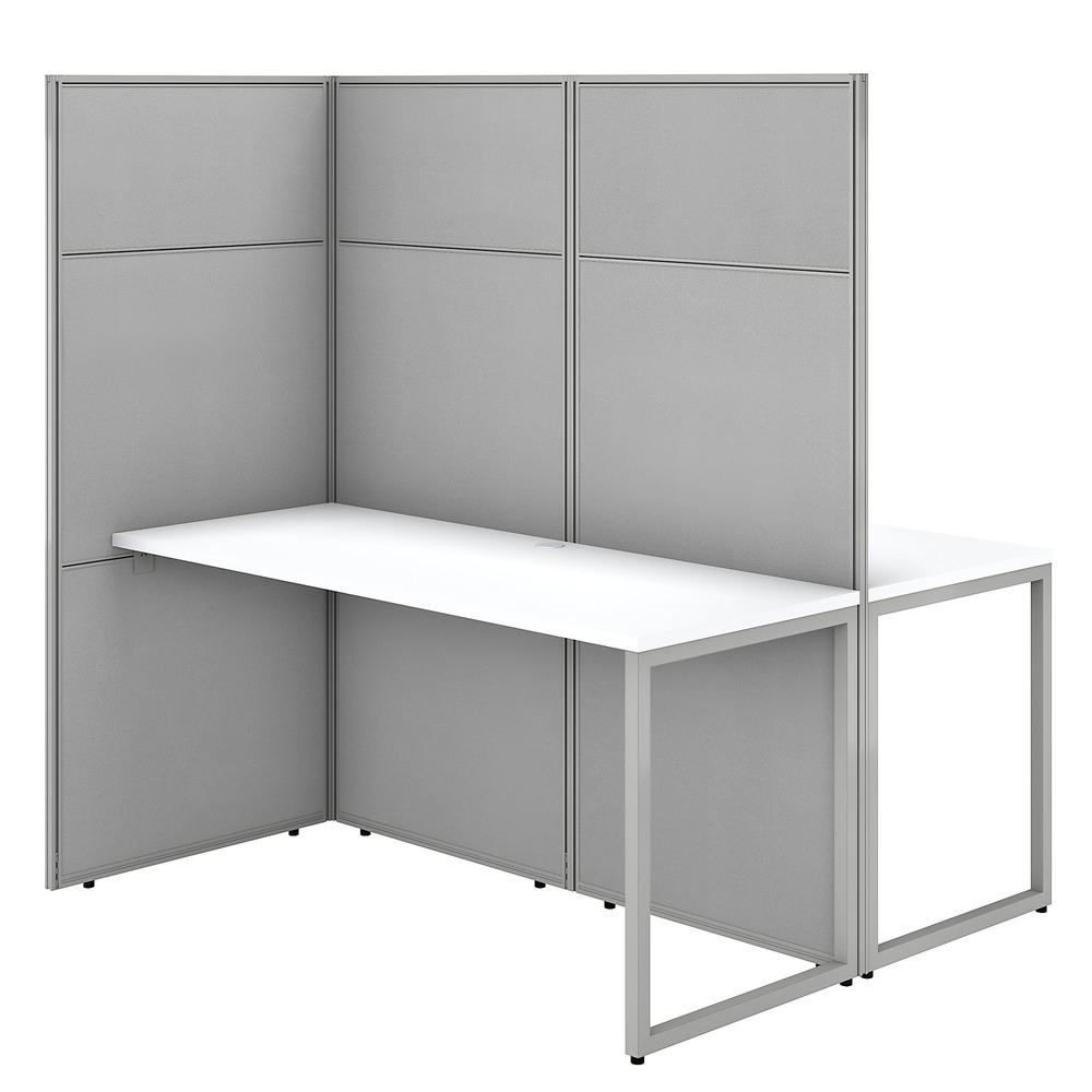Bush Business Furniture Easy Office 60W 2 Person Cubicle Desk Workstation with 66H Panels ,Pure White/Silver Gray Fabric. Picture 1