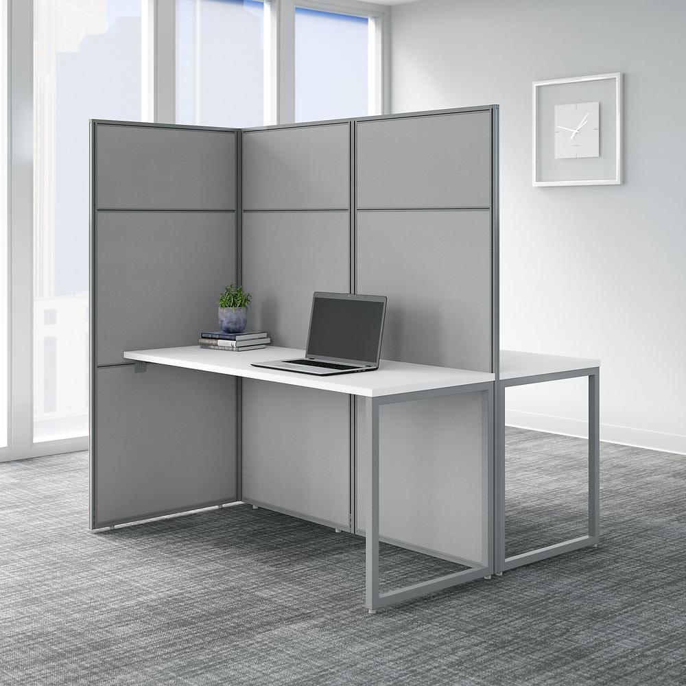Bush Business Furniture Easy Office 60W 2 Person Cubicle Desk Workstation with 66H Panels ,Pure White/Silver Gray Fabric. Picture 2