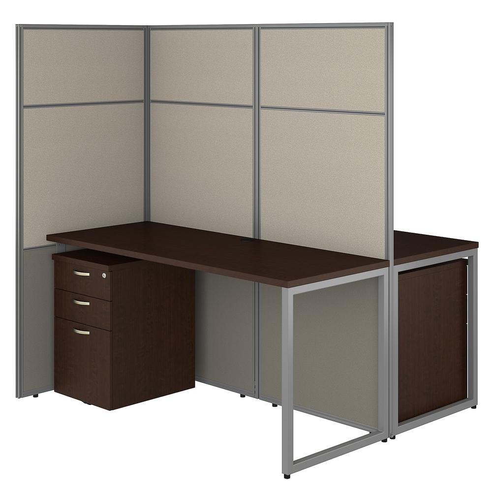 Bush Business Furniture Easy Office 60W 2 Person Cubicle Desk with File Cabinets and 66H Panels, Mocha Cherry. Picture 1