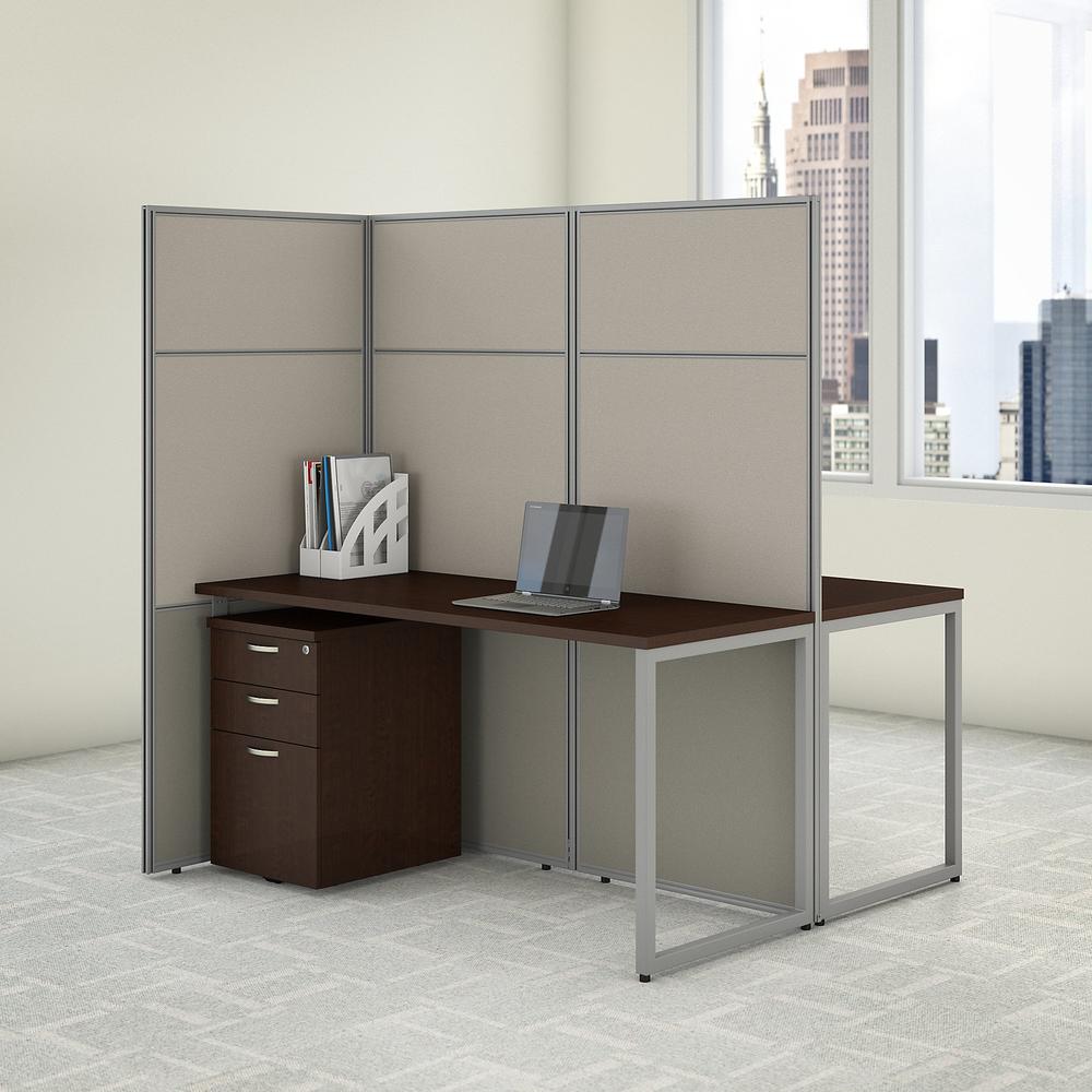 Bush Business Furniture Easy Office 60W 2 Person Cubicle Desk with File Cabinets and 66H Panels, Mocha Cherry. Picture 2