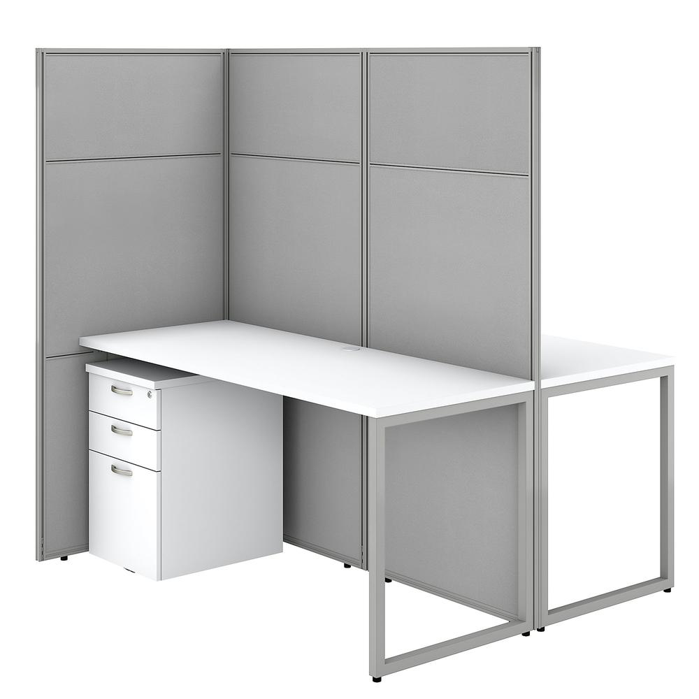 Bush Business Furniture Easy Office 60W 2 Person Cubicle Desk with File Cabinets and 66H Panels ,Pure White/Silver Gray Fabric. Picture 1