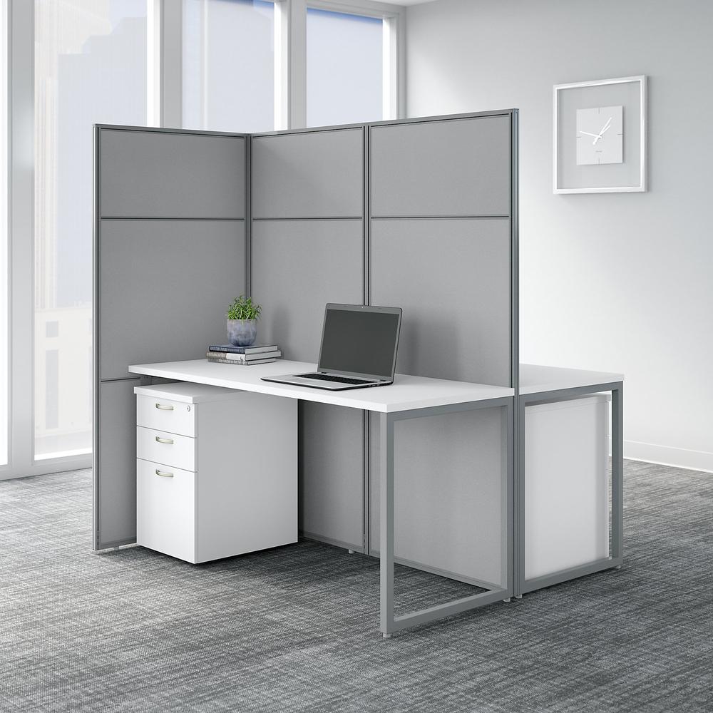 Bush Business Furniture Easy Office 60W 2 Person Cubicle Desk with File Cabinets and 66H Panels ,Pure White/Silver Gray Fabric. Picture 2
