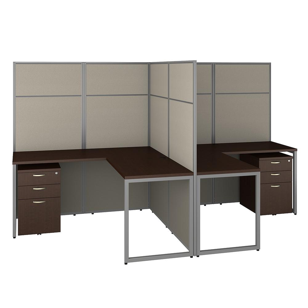 Bush Business Furniture Easy Office 60W 2 Person L Shaped Cubicle Desk with Drawers and 66H Panels, Mocha Cherry. Picture 1