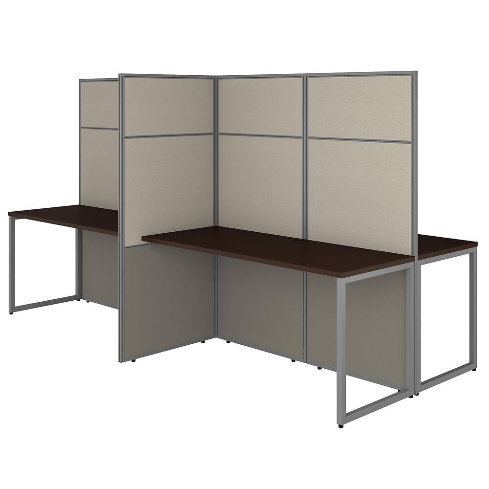 Bush Business Furniture Easy Office 60W 4 Person Cubicle Desk Workstation with 66H Panels, Mocha Cherry. Picture 1