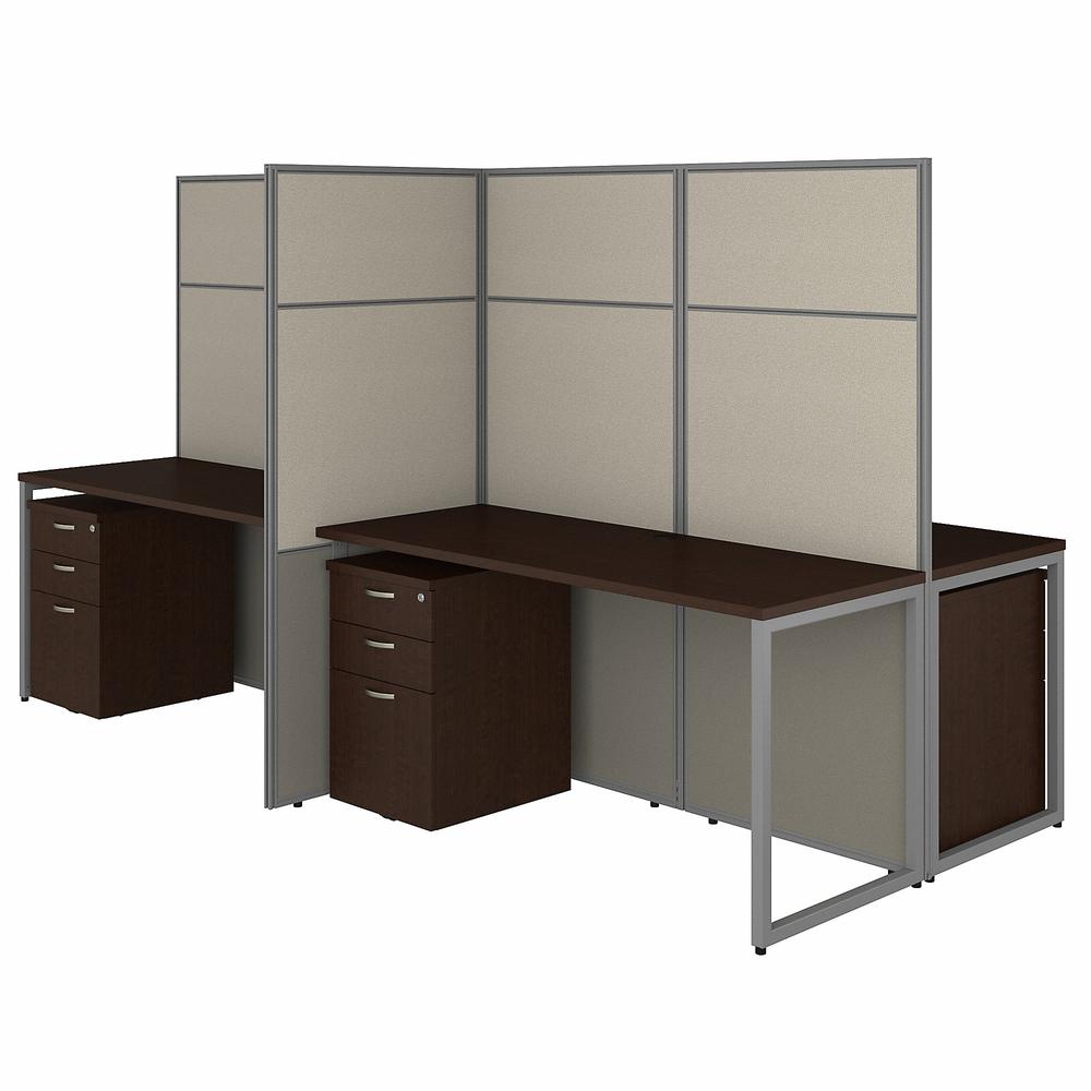 Bush Business Furniture Easy Office 60W 4 Person Cubicle Desk with File Cabinets and 66H Panels, Mocha Cherry. Picture 1