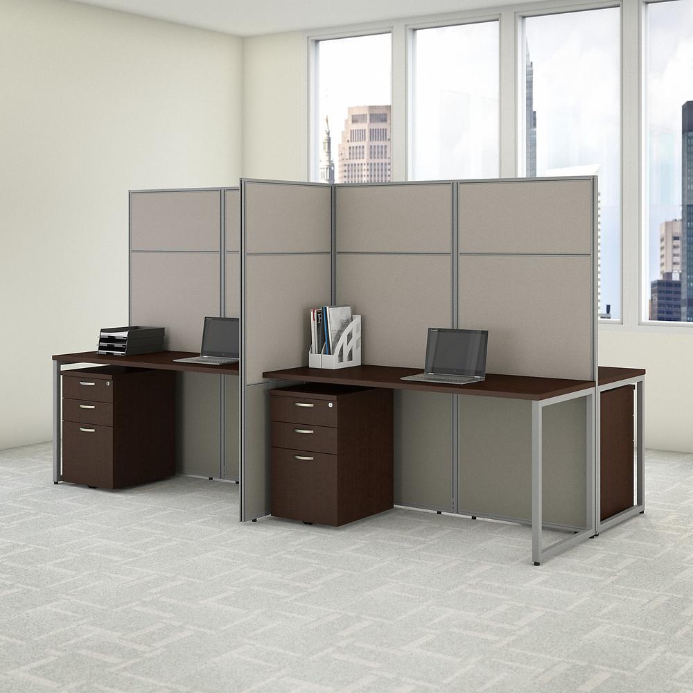 Bush Business Furniture Easy Office 60W 4 Person Cubicle Desk with File Cabinets and 66H Panels, Mocha Cherry. Picture 2