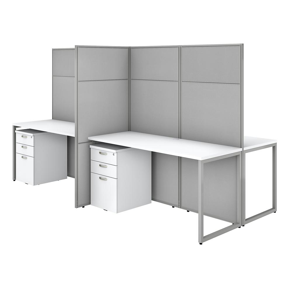 Bush Business Furniture Easy Office 60W 4 Person Cubicle Desk with File Cabinets and 66H Panels ,Pure White/Silver Gray Fabric. Picture 1