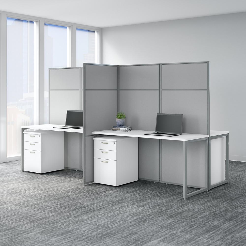 Bush Business Furniture Easy Office 60W 4 Person Cubicle Desk with File Cabinets and 66H Panels ,Pure White/Silver Gray Fabric. Picture 2