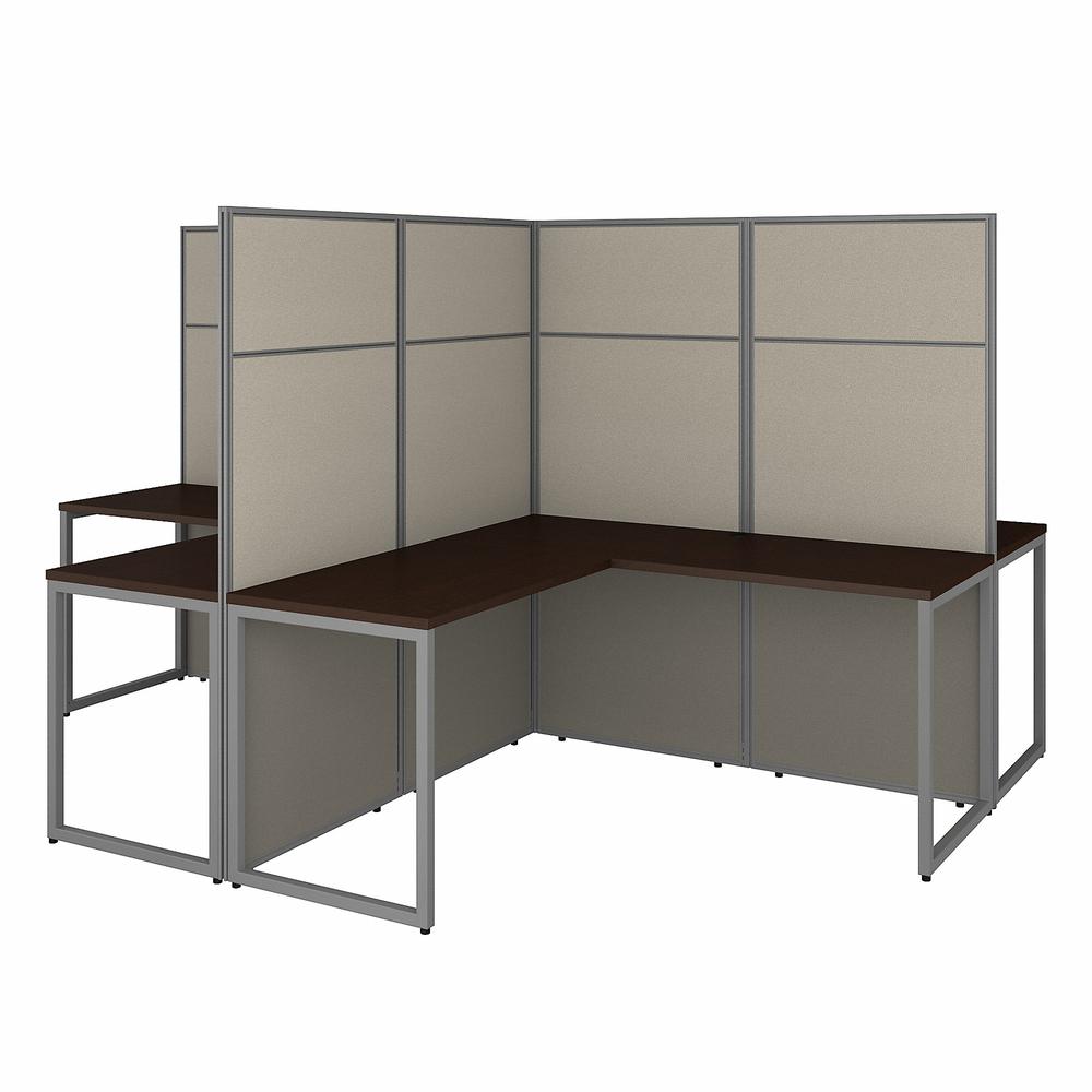 Bush Business Furniture Easy Office 60W 4 Person L Shaped Cubicle Desk Workstation with 66H Panels, Mocha Cherry. Picture 1
