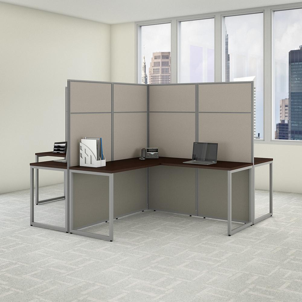 Bush Business Furniture Easy Office 60W 4 Person L Shaped Cubicle Desk Workstation with 66H Panels, Mocha Cherry. Picture 2