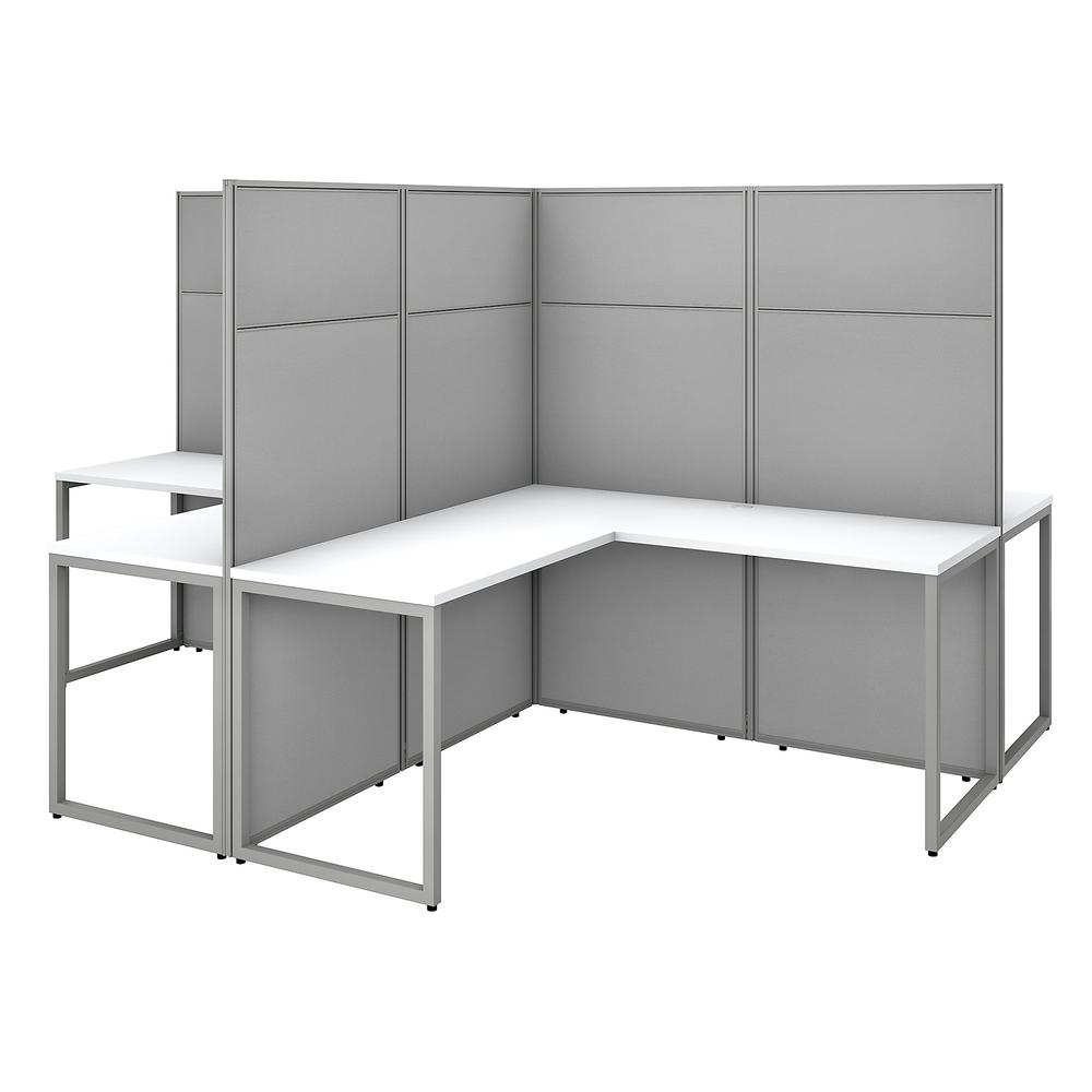 Bush Business Furniture Easy Office 60W 4 Person L Shaped Cubicle Desk Workstation with 66H Panels ,Pure White/Silver Gray Fabric. The main picture.