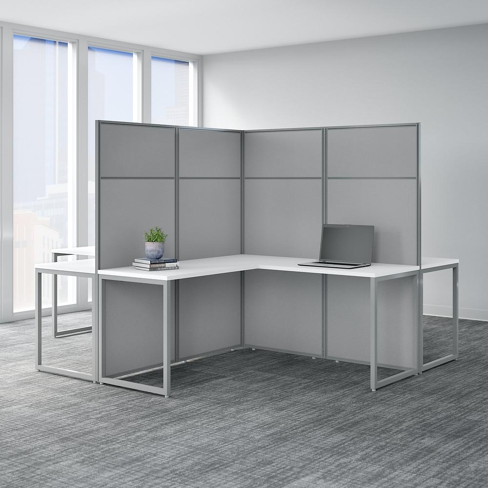 Bush Business Furniture Easy Office 60W 4 Person L Shaped Cubicle Desk Workstation with 66H Panels ,Pure White/Silver Gray Fabric. Picture 2