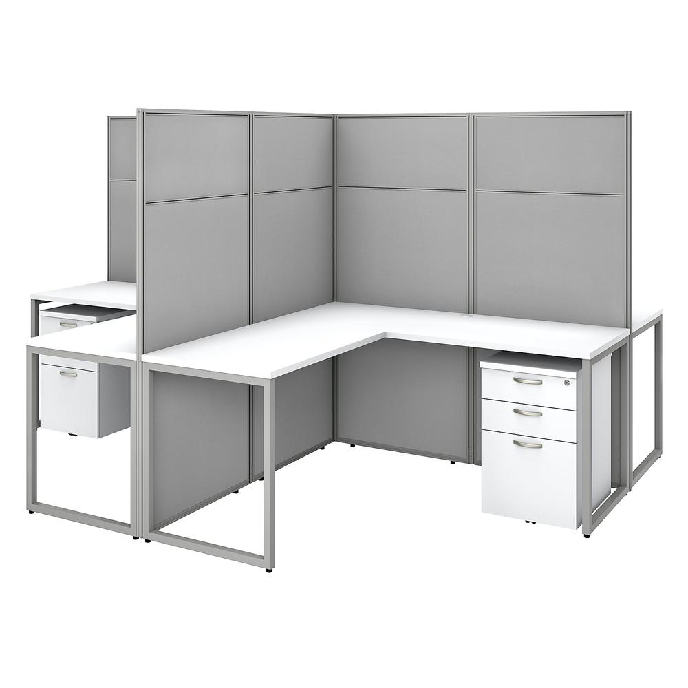 Easy Office 4 Person L Shaped Cubicle Desk with Drawers and Panels. Picture 1