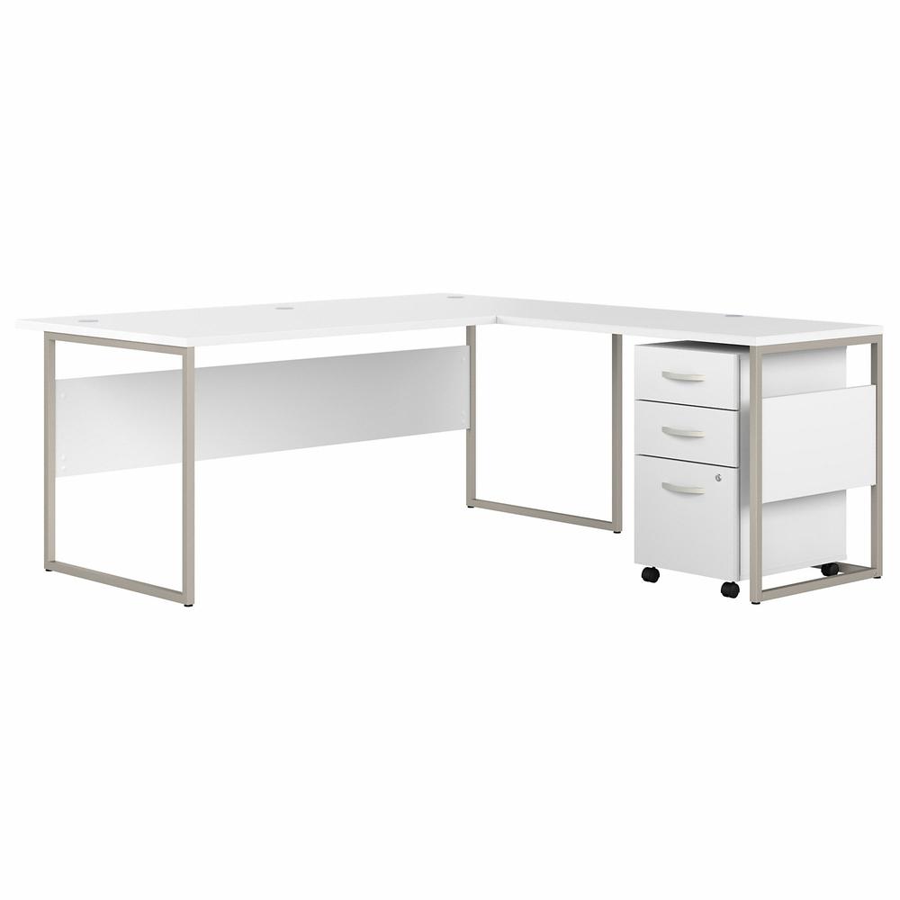 Bush Business Furniture Hybrid 72W x 36D L Shaped Table Desk with 3 Drawer Mobile File Cabinet - White/White. Picture 1