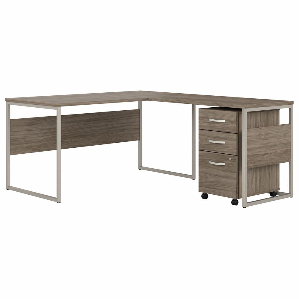 Hybrid 60W x 30D L Shaped Table Desk with Mobile File Cabinet, Modern Hickory/Modern Hickory. Picture 1