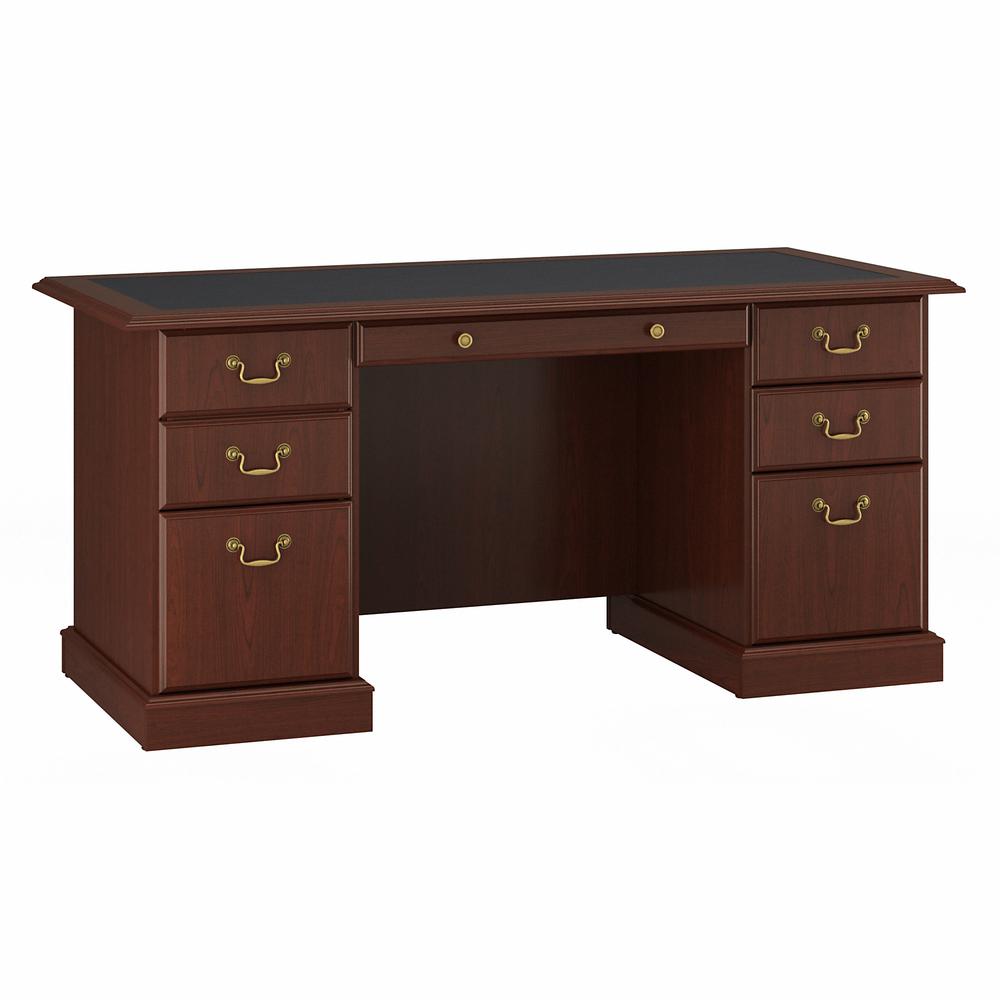 Bush Furniture Saratoga Executive Desk with Drawers Harvest Cherry/Black. Picture 1