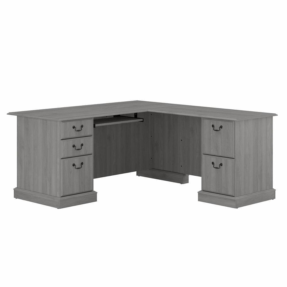 Bush Furniture Saratoga L Shaped Computer Desk with Drawers, Modern Gray. Picture 1