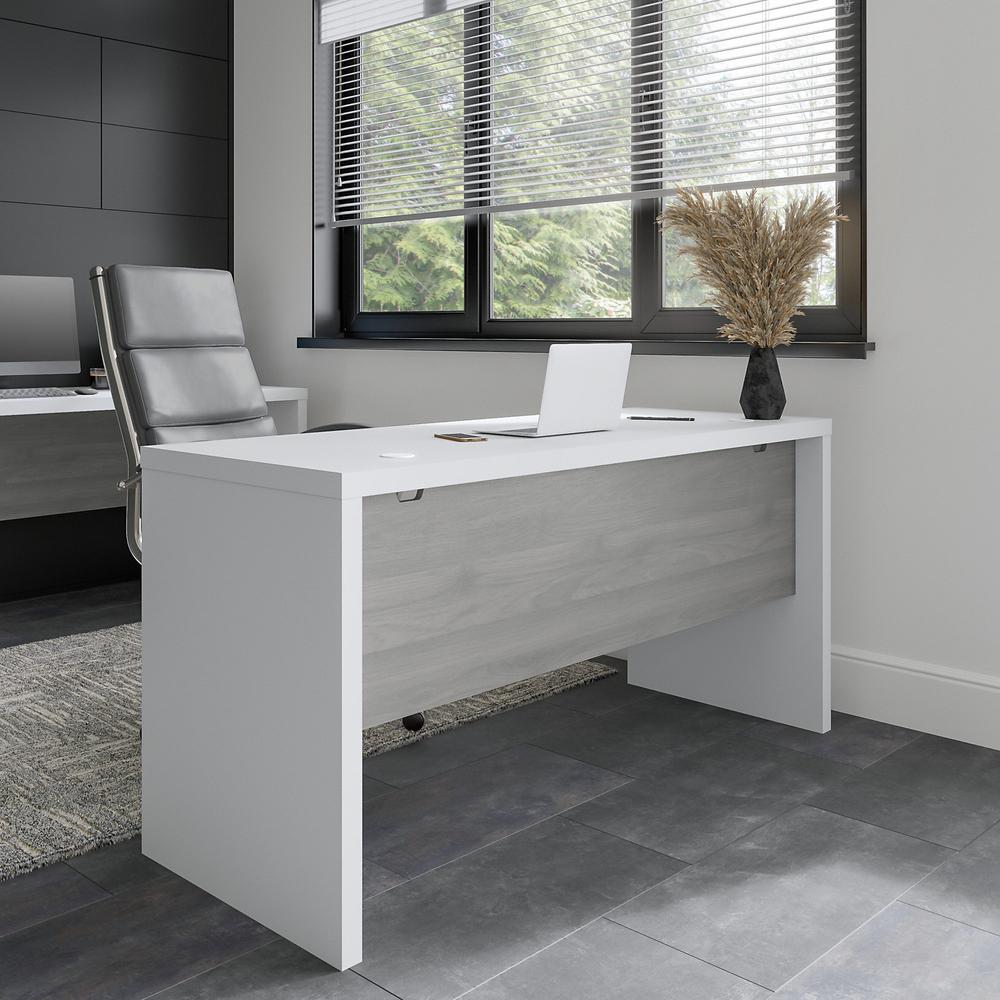 Echo 60W Credenza Desk in Pure White and Modern Gray. Picture 2