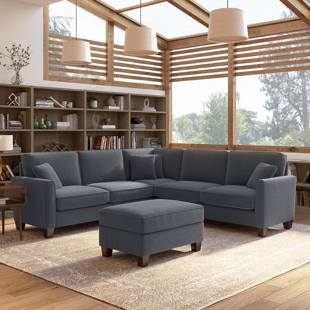Bush Furniture Flare 99W L Shaped Sectional Couch with Ottoman, Dark Gray Microsuede Fabric. Picture 2
