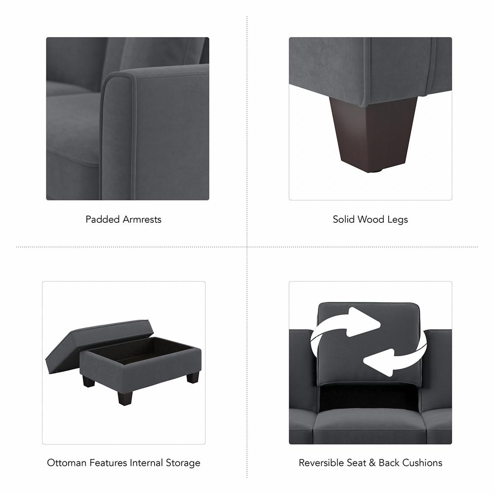 Bush Furniture Flare 99W L Shaped Sectional Couch with Ottoman, Dark Gray Microsuede Fabric. Picture 3