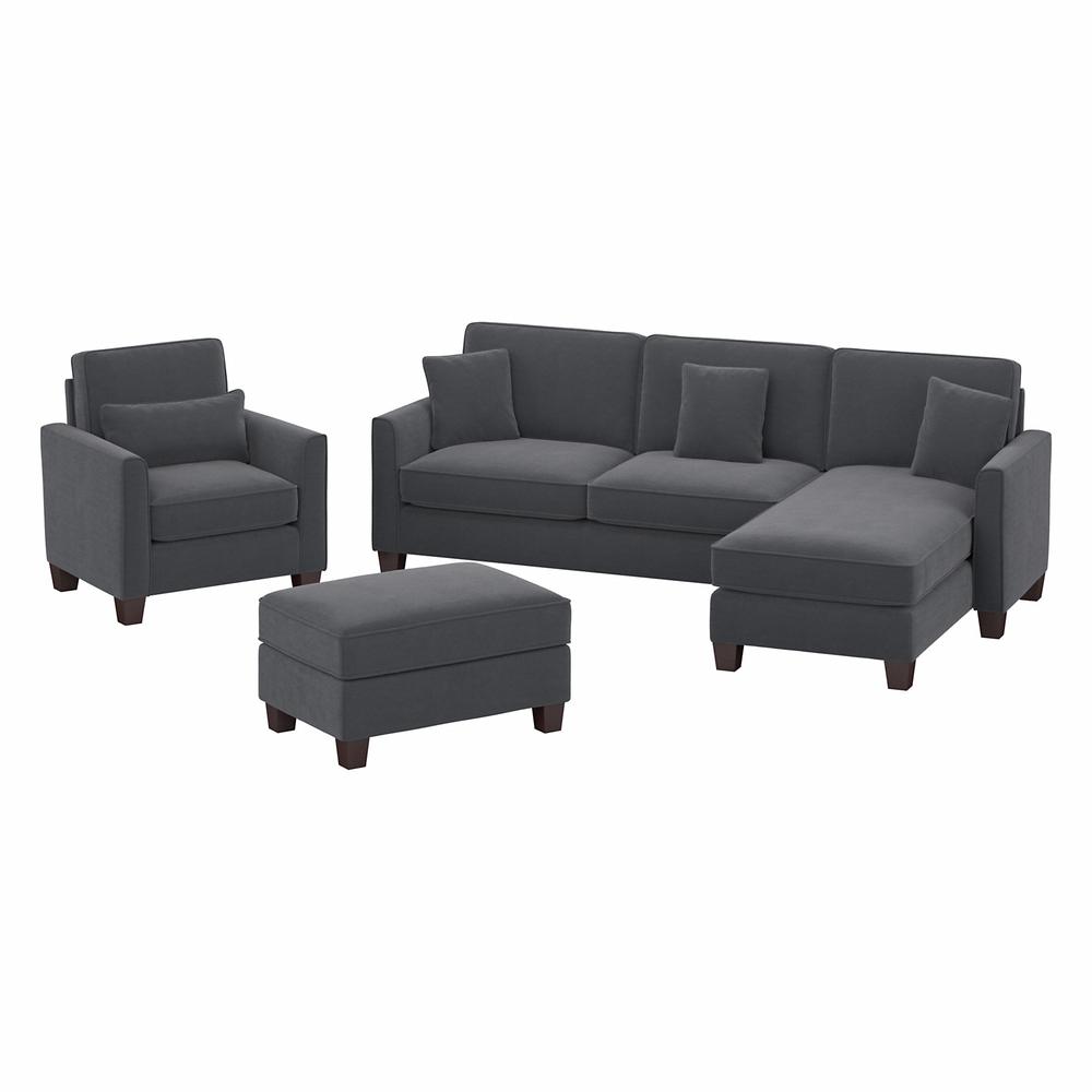 Bush Furniture Flare 102W Sectional Couch with Reversible Chaise Lounge, Accent Chair, and Ottoman, Dark Gray Microsuede Fabric. Picture 1