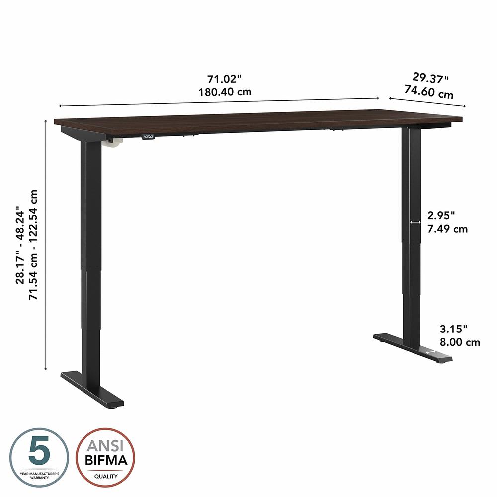 Move 40 Series by Bush Business Furniture 72W x 30D Electric Height Adjustable Standing Desk Black Walnut/Black Powder Coat. Picture 6