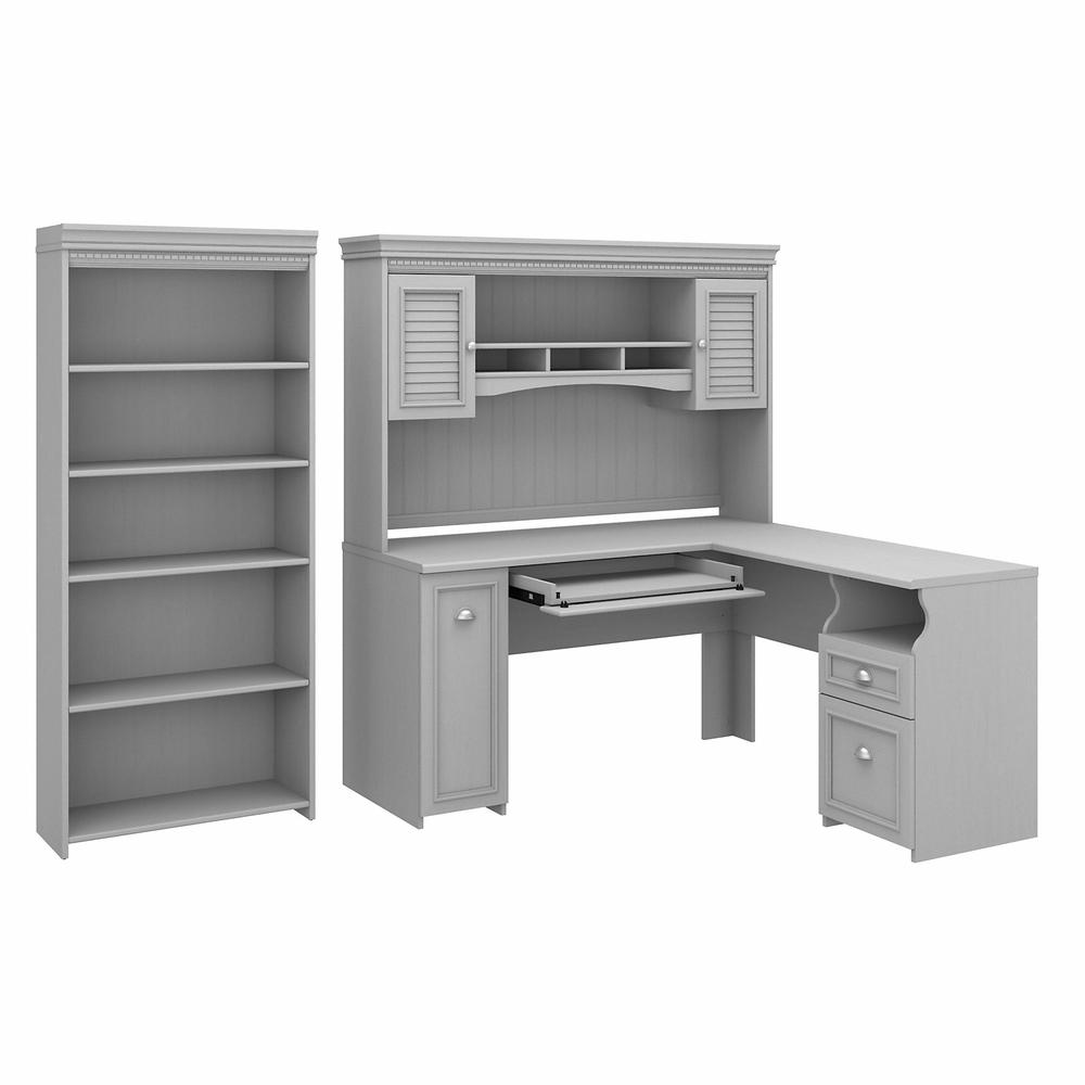 Bush Furniture Fairview 60W - L Shaped Desk with Hutch and 5 Shelf Bookcase. Picture 1