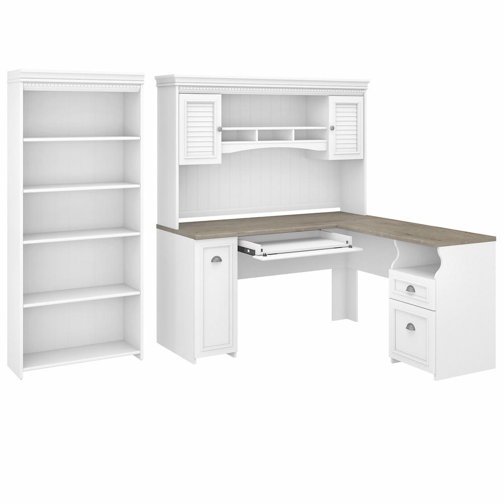 Bush Furniture Fairview 60W L Shaped Desk with Hutch and 5 Shelf Bookcase. Picture 1