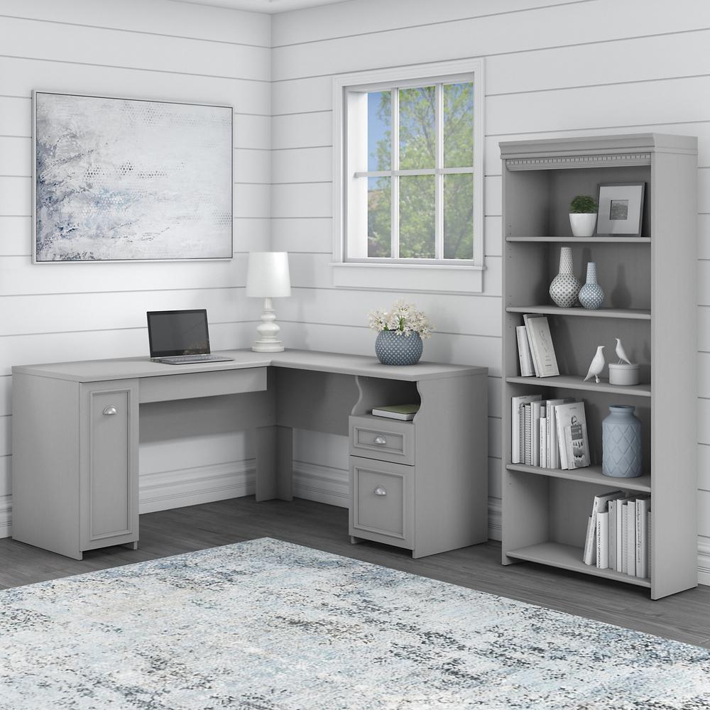 Bush Furniture Fairview 60W - L Shaped Desk with 5 Shelf Bookcase. Picture 2