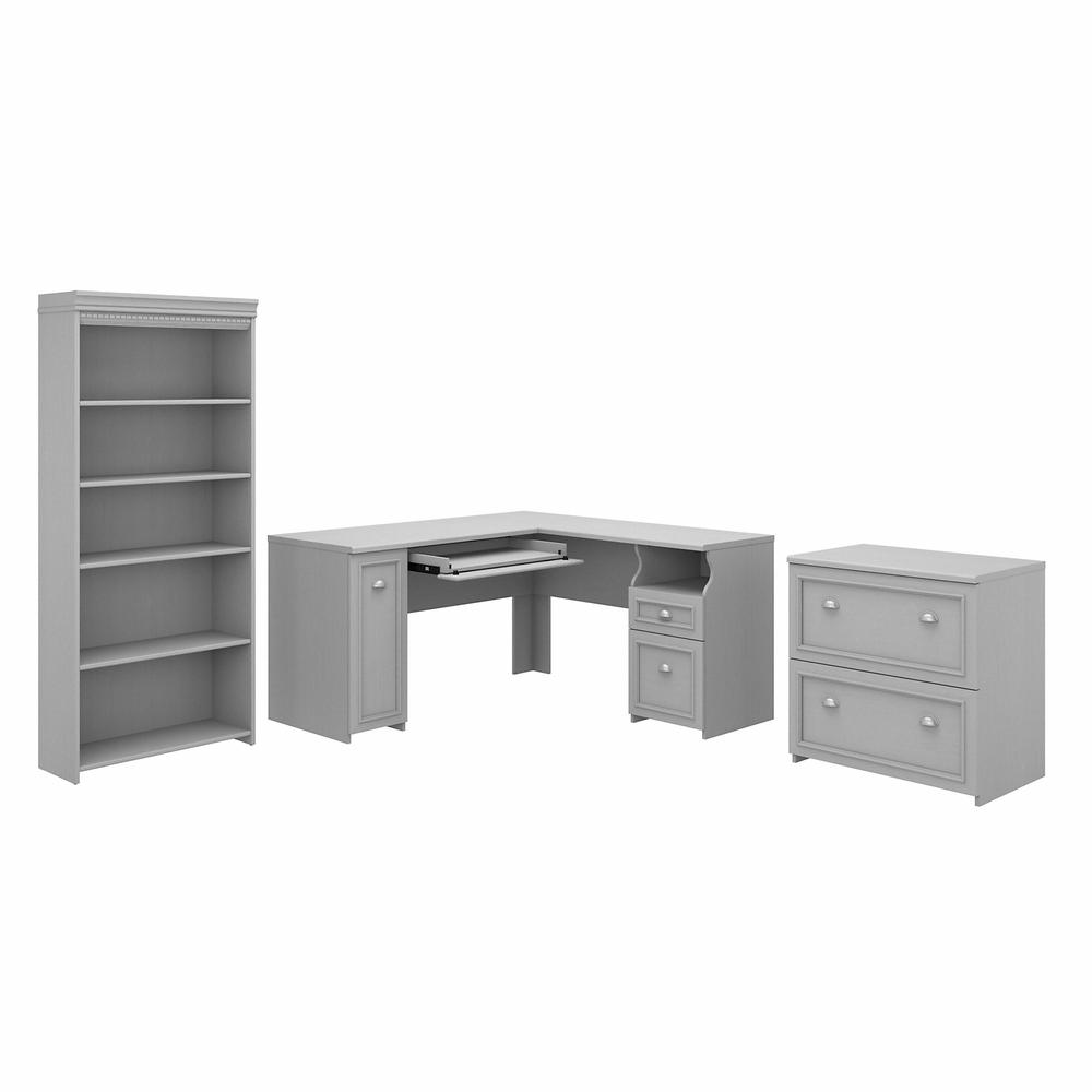 Bush Furniture Fairview, 60W L Shaped Desk with Lateral File Cabinet and 5 Shelf Bookcase. Picture 1