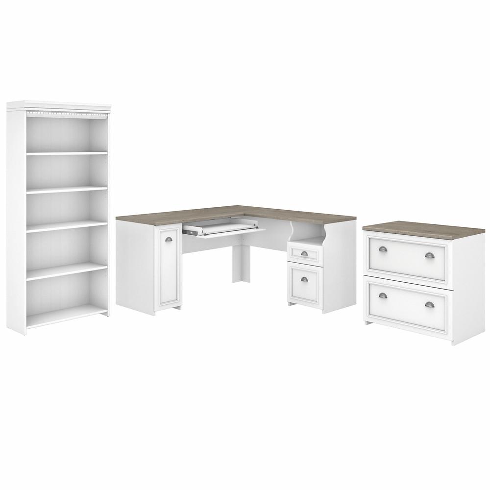 Bush Furniture Fairview 60W L Shaped Desk with Lateral File Cabinet and 5 Shelf Bookcase. The main picture.