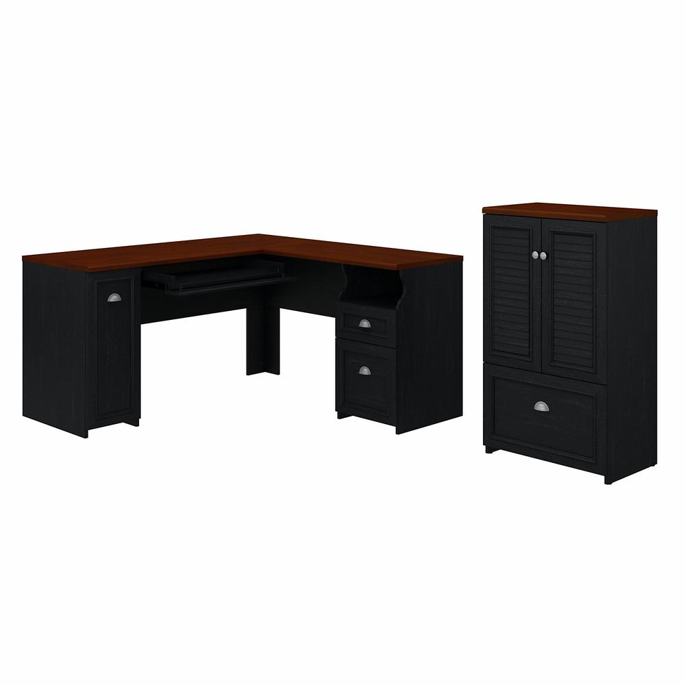 Bush Furniture, Fairview 60W L Shaped Desk and 2 Door Storage Cabinet with File Drawer. Picture 1