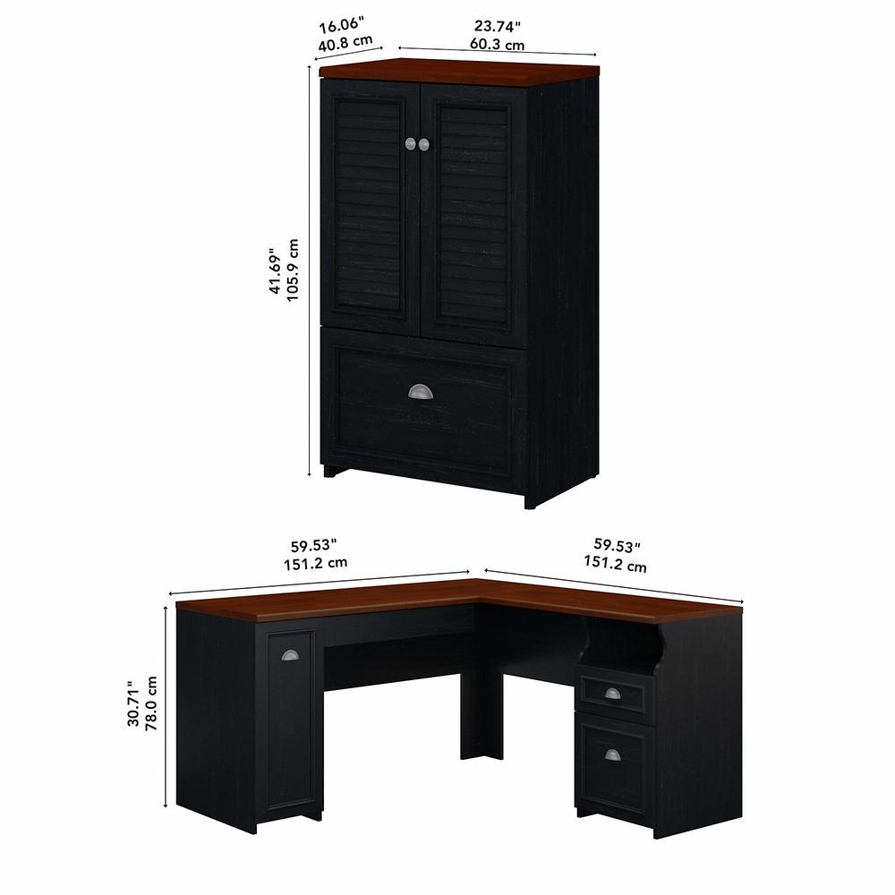 Bush Furniture, Fairview 60W L Shaped Desk and 2 Door Storage Cabinet with File Drawer. Picture 5